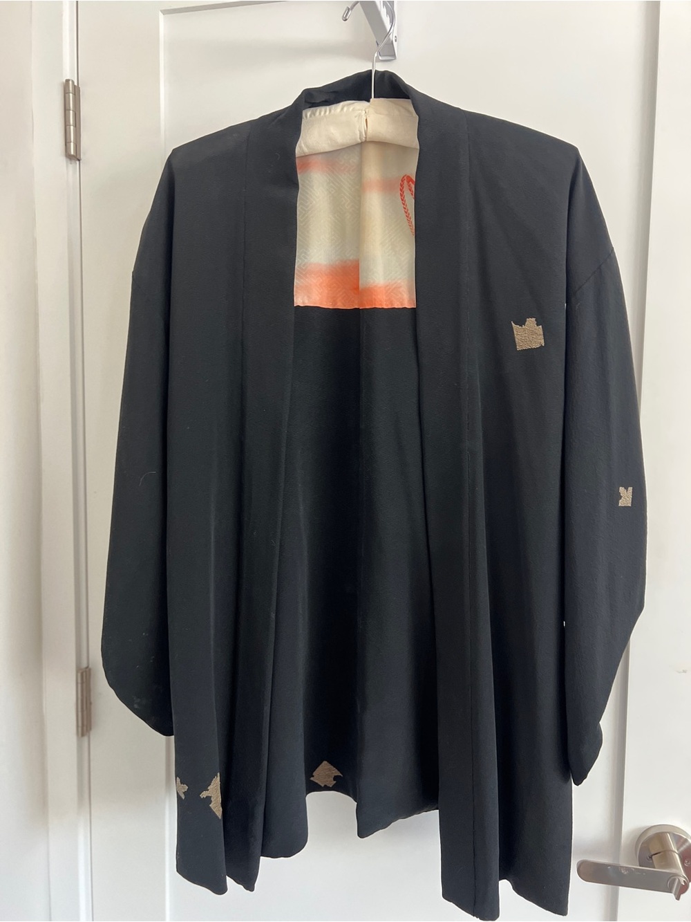 Vintage Black Open-Front Silk Kimono Jacket